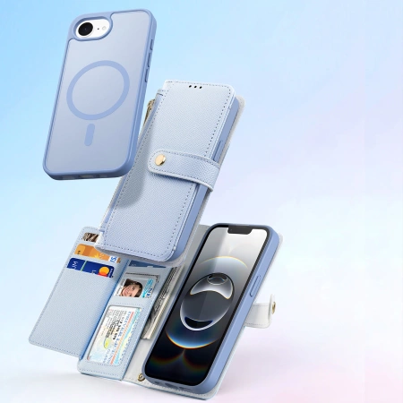 Dux Ducis Lawa iPhone 16e Lederhülle mit abnehmbarer magnetischer Brieftasche - Blau