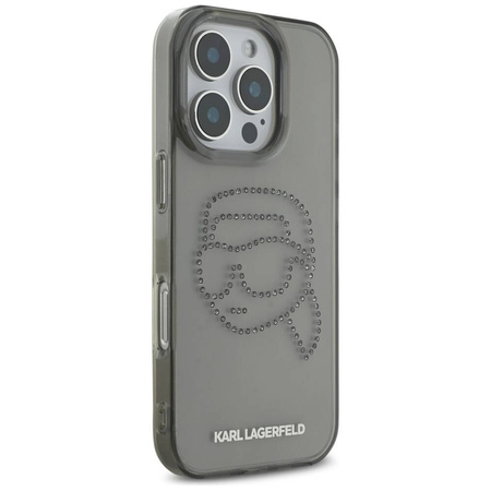 Original Handyhülle IPHONE 16 PRO Karl Lagerfeld Hardcase IML Rhinestones Karl Head schwarz