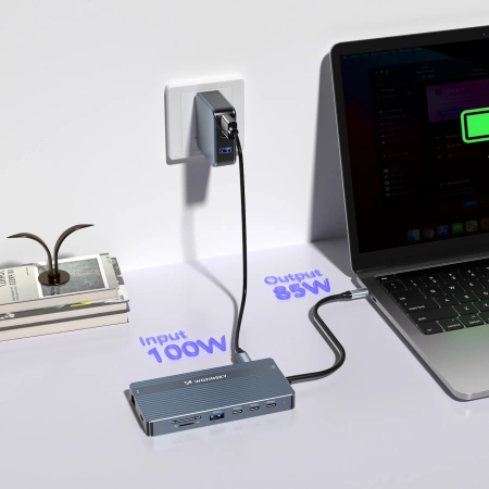 Hub USB-C 14 w 1 Wozinsky WDS03Y5S wielofunkcyjny, aluminiowy, do 3 monitorów, z kablem 15 cm  - szary