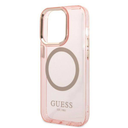 Guess Gold Outline Translucent MagSafe - Etui iPhone 14 Pro (różowy)