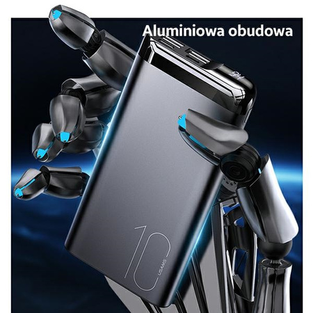 USAMS Powerbank PB55 10000mAh 2xUSBwyświetlacz LED szary/grey 10KCD14801 (US-CD148) aluminium