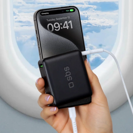 Powerbank SBS 20000mAh 65W PD AFC USB-C USB-A für Laptop, Tablet, Smartphone - schwarz