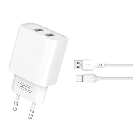 XO ładowarka sieciowa CE02C 2x USB 2,1A biała + kabel microUSB