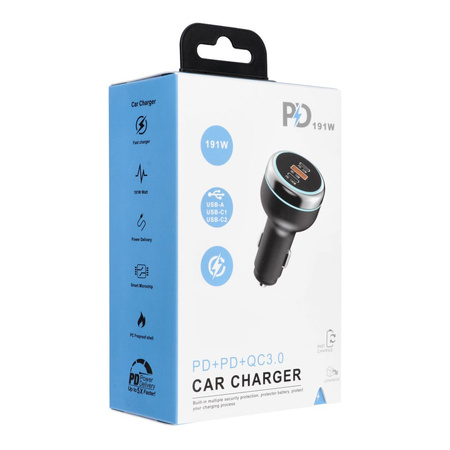 Ładowarka samochodowa USB A + 2 x Typ C PD QC3.0 3A 191W CC69-2C1A black