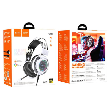 HOCO słuchawki przewodowe USB A + Jack 3,5 mm z mikrofonem gamingowe W110 2 m białe