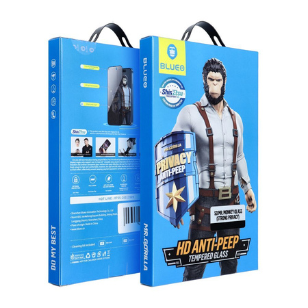 Szkło Hartowane 5D Mr. Monkey Glass - Apple iPhone 15 Pro Max czarny (Strong Privacy)