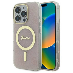 Original Handyhülle IPHONE 16 PRO Guess Hardcase IML 4G MagSafe (GUHMP16LH4STP) rosa