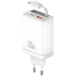 Ładowarka sieciowa USAMS Xiang Series CC296 30W 1xUSB-C 1xUSB-A + kabel USB-C biały
