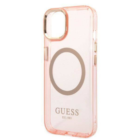 Guess Gold Outline Translucent MagSafe - Etui iPhone 14 Plus (różowy)