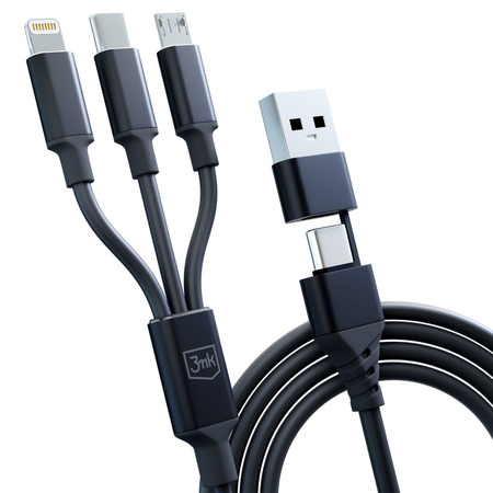 3MK KABEL HYPER 3w1 1,5m Czarny USB-A/C do Micro/USB-C/Lightning