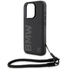 BMW Signature Leather Wordmark Cord case for iPhone 15 Pro Max - black