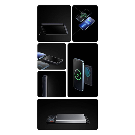 Baseus Magnetic Bracket powerbank z bezprzewodowym ładowaniem MagSafe 10000mAh 20W Overseas Edition biały (PPCX000202) + kabel USB Typ C Baseus Xiaobai Series 60W 0,5m