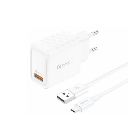 FONENG wall charger EU54 18W 1xUSB QC3.0 + cable Micro USB White