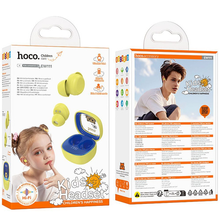 HOCO słuchawki bezprzewodowe bluetooth TWS dla dzieci EW111 żółte