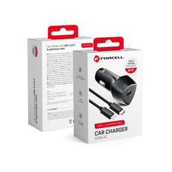FORCELL CARBON ładowarka samochodowa Typ C 3.0 PD20W CC50-1C (Total 20W) + kabel do Apple Lightning 8-pin PD20W