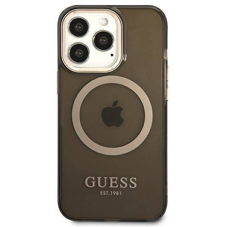 Oryginalne Etui IPHONE 13 PRO MAX Guess Hard Case Gold Outline Translucent MagSafe (GUHMP13XHTCMK) czarne