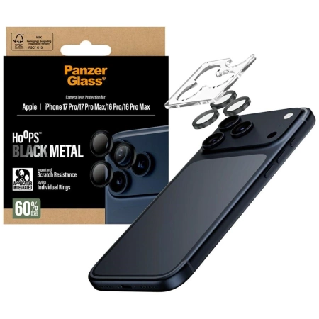 Szkło hartowane PanzerGlass Hoops na obiektyw na iPhone 17 Pro / 17 Pro Max / 16 Pro / 16 Pro Max czarny