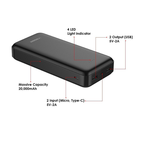 Bateria zewnętrzna (Powerbank) VEGER A20 - 20 000mAh czarny (W2015)
