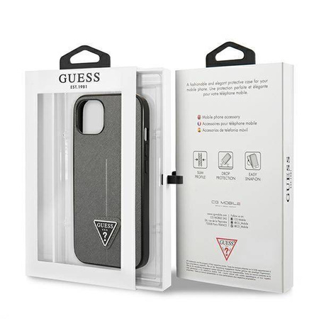 Original Case IPHONE 13 Guess Hardcase Saffianotriangle Logo (GUHCP13MPSATLG) silver
