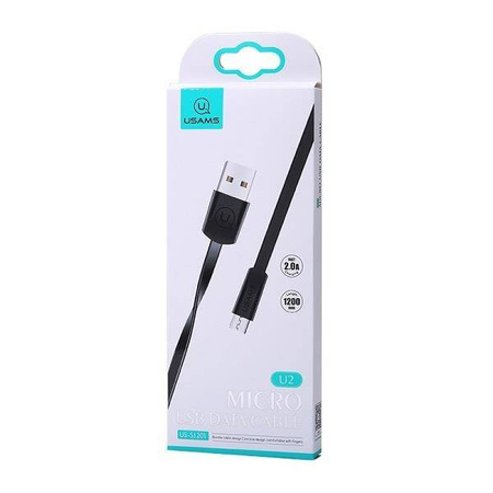 USAMS Kabel płaski U2 microUSB 1,2m czarny/black SJ201MIC01 (US-SJ201)