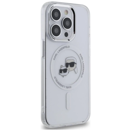 Etui Karl Lagerfeld IML Metal Karl & Choupette Head MagSafe na iPhone 14 Pro - białe