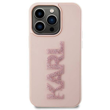 Karl Lagerfeld 3D Rubber Glitter Logo Hülle für iPhone 15 Pro – Rosa