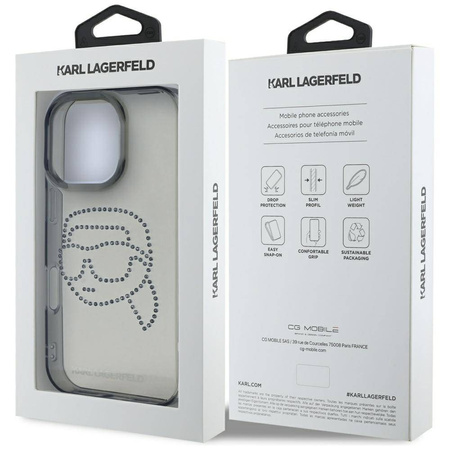 Oryginalne Etui IPHONE 16 PRO Karl Lagerfeld Hardcase IML Rhinestones Karl Head czarne