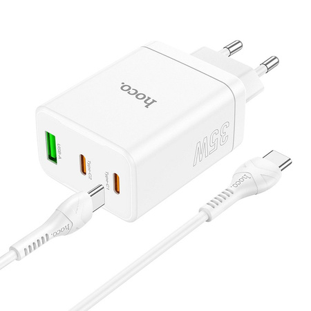 HOCO ładowarka sieciowa 2 x Typ C + USB A + kabel Typ C do Typ C QC PD 35W N33 biała