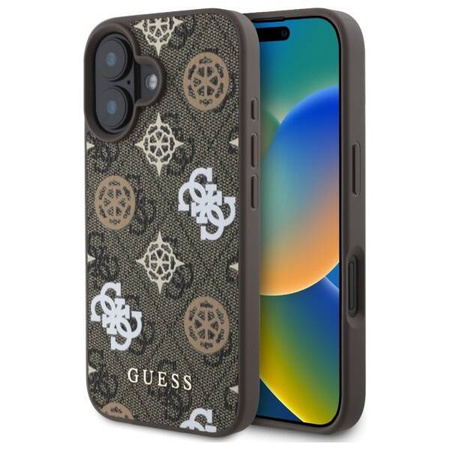 GUESS futerał do IPHONE 16 kompatybilny z MagSafe GUHMP16SP4PWPW (PU Peony on 4G Background) brązowy