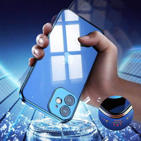 Joyroom New Beauty Series ultra cienkie przezroczyste etui z metaliczną ramką do iPhone 12 Pro niebieski (JR-BP743)