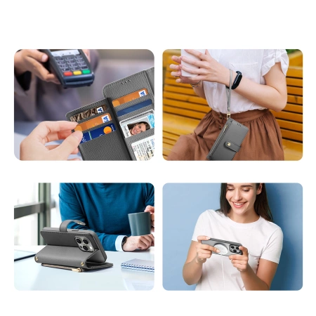 Etui skórzane Dux Ducis Lawa na iPhone 15 Pro Max - szare