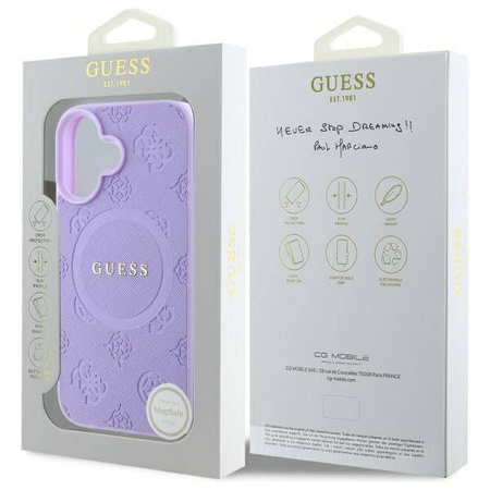 Original Case IPHONE 16 PLUS Guess Hardcase Saffiano Peony Classic Logo MagSafe (GUHMP16MPSAPSMEU) purple