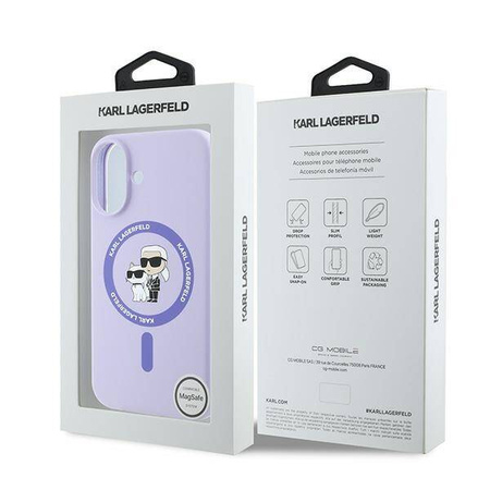 Etui Karl Lagerfeld Silicone Karl&Choupette Heads Ring MagSafe na iPhone 16 Plus - fioletowe