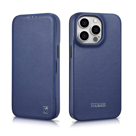 iCarer CE Premium Leather Folio Case for iPhone 14 Pro Max Flip Magnetic MagSafe Blue (WMI14220716-BU)