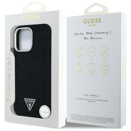 Original Handyhülle IPHONE 16 PRO Guess Denim Triangle Logo MagSafe schwarz