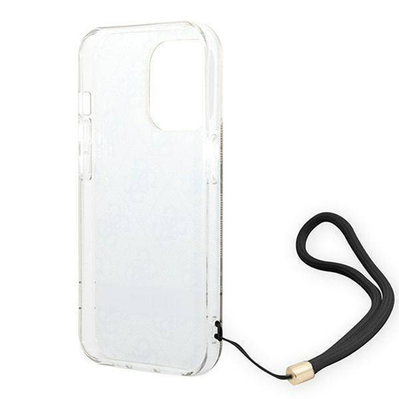 Original Handyhülle IPHONE 14 PRO Guess Hardcase 4G Print Strap (GUOHCP14LH4STW) braun