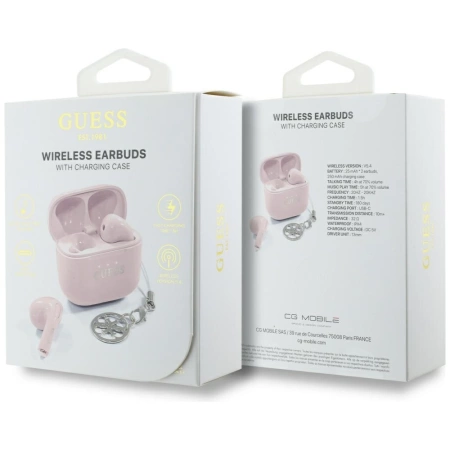 Słuchawki TWS Guess Glossy Effect Printed Classic Logo & Charm - różowe