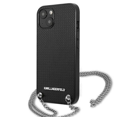 Oryginalne Etui IPHONE 13 Karl Lagerfeld Hardcase Leather Textured And Chain (KLHCP13MPMK) czarne
