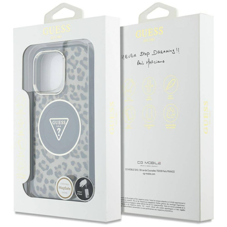 Original Case IPHONE 16 PRO Guess HC IML Leopard Triangle Cord Strap brown