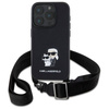 Original Handyhülle IPHONE 16 PRO Karl Lagerfeld Hardcase Saffiano Karl&Choupette Metal Pin CBDY Strap (KLHCP16LSAKCPBK) schwarz