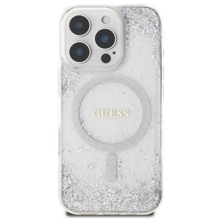 Etui Guess Resin Gradient Glitter MagSafe na iPhone 16 Pro - srebrne