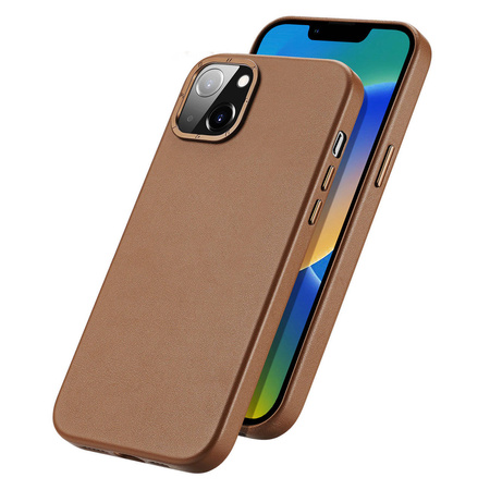 Dux Ducis Grit Leather Case for iPhone 14 Max Elegant Faux Leather Cover (MagSafe Compatible) Brown