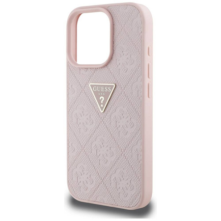 Schutzhülle IPHONE 16 PRO Guess Hot Stamp 4G Pattern Triangle Metal Logo rosa