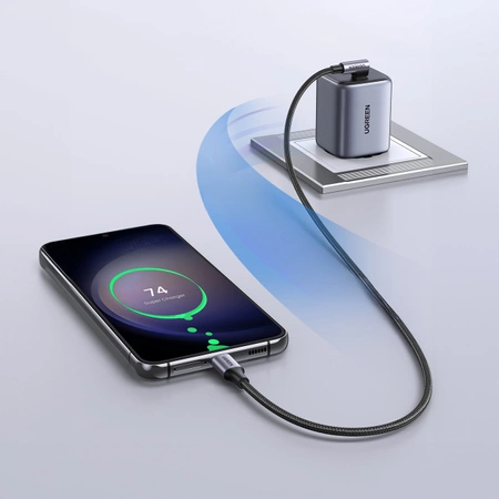 Ugreen US255 USB-C auf abgewinkeltes USB 2.0 CM/M Rundkabel Aluminiumgehäuse vernickelt 0,5 m Grau Schwarz