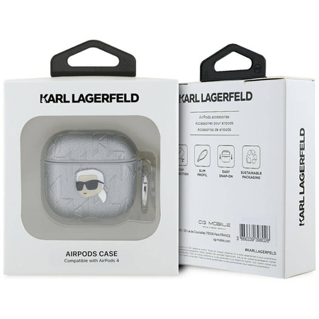 Original Case APPLE AIRPODS 4 Karl Lagerfeld Cover Monogram Karl Head silver