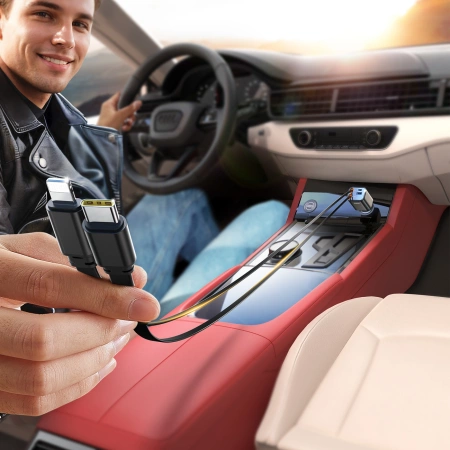 Joyroom JR-CCL05 30W 4-in-1 Autoladegerät mit 2 integrierten einziehbaren Kabeln - Dunkelgrau