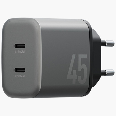 Ładowarka sieciowa Energea Ampcharge     GaN45 2xUSB-C PD/PPS/QC3.0 45W szary