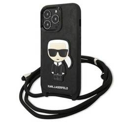 Oryginalne Etui IPHONE 13 PRO Karl Lagerfeld Hardcase Leather Monogram Patch And Cord Iconik (KLHCP13LCMNIPK) czarne
