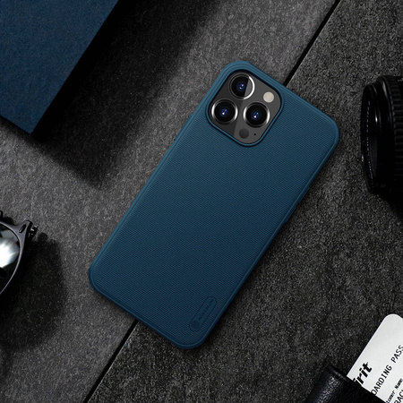 Nillkin Super Frosted Shield wzmocnione etui pokrowiec + podstawka iPhone 13 Pro Max niebieski