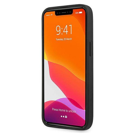 AMG nakładka do iPhone 13 6,1" AMHCP13LGSEBK czarna HC Leather Debossed Lines White Logo